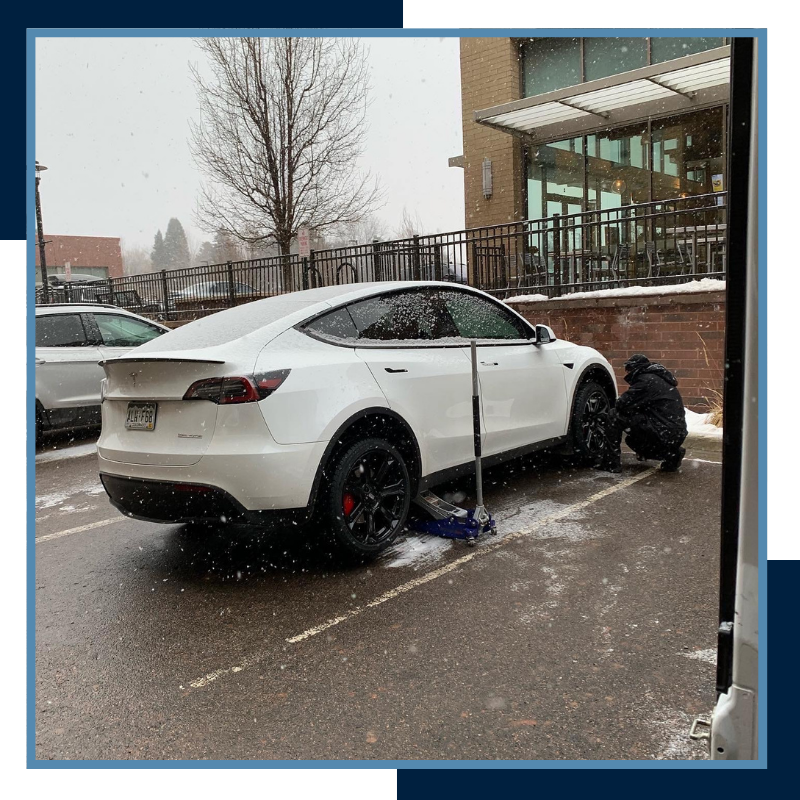 tesla getting tires changed in winter